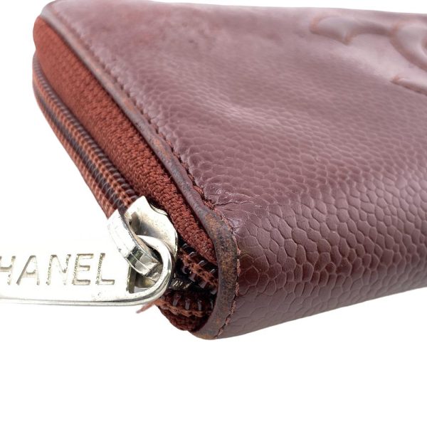 z0005041 5 CHANEL Round Zipper Coco Mark Long Wallet Wine Red