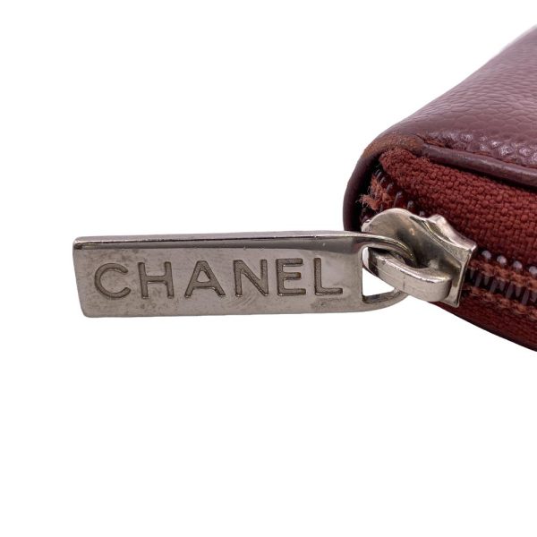 z0005041 6 CHANEL Round Zipper Coco Mark Long Wallet Wine Red