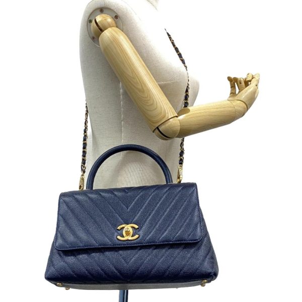 z0005260 12 CHANEL 2WAY Shoulder Bag V Stitch Coco Mark Handbag Navy