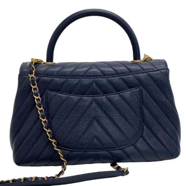 z0005260 2 CHANEL 2WAY Shoulder Bag V Stitch Coco Mark Handbag Navy