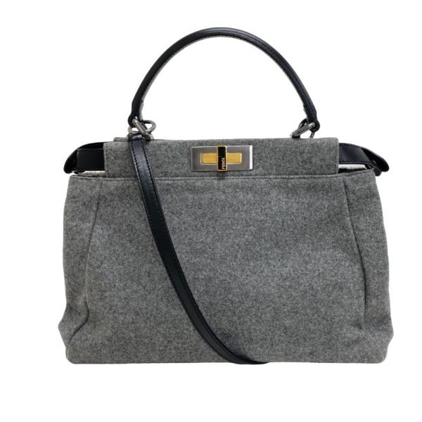 z0005398 1 FENDI 8BN226 Peekaboo Regular Shoulder Bag Gray