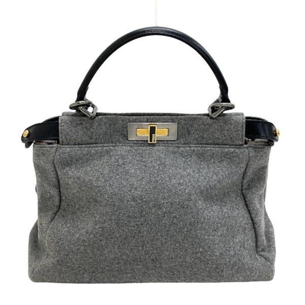 z0005398 2 FENDI 8BN226 Peekaboo Regular Shoulder Bag Gray