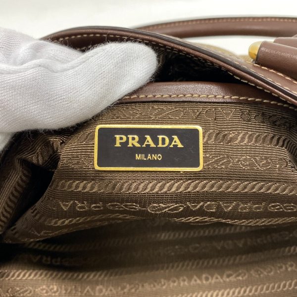 z0005839 9 PRADA Logo Jacquard 2WAY Shoulder Bag Handbag Khaki