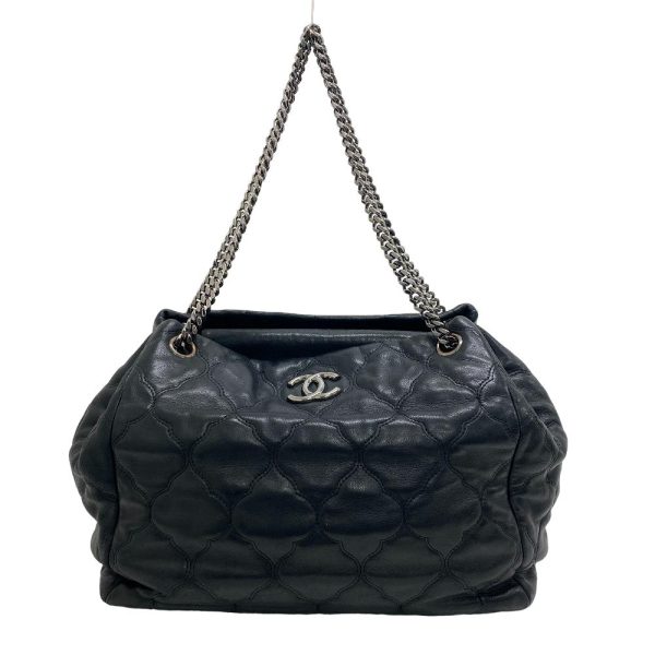 z0005974 1 CHANEL Bubble Quilt Chain Shoulder Coco Mark Handbag Black