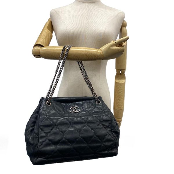 z0005974 12 CHANEL Bubble Quilt Chain Shoulder Coco Mark Handbag Black