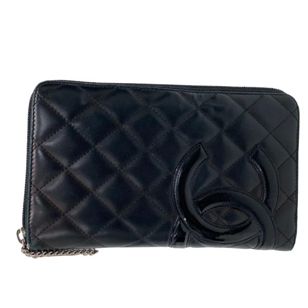 z0006038 1 CHANEL Cambon Line Round Zipper Coco Mark Long Wallet Black