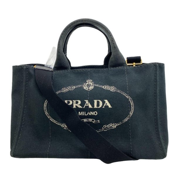 z0006070 1 PRADA 2WAY Hand Shoulder Bag Canapa Handbag Black