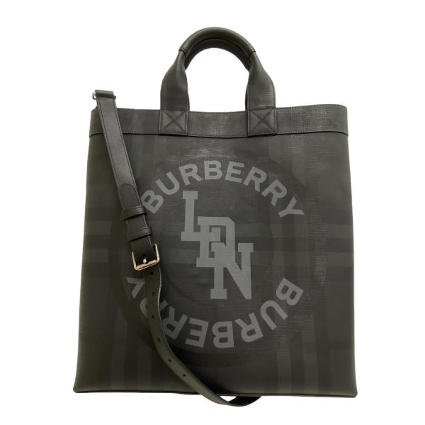 z0006103 1 BURBERRY 2WAY Shoulder Bag Check Tote Bag Black