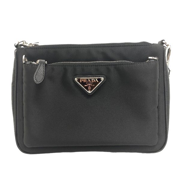 z0006302 1 PRADA Tessuto Triangular Plate Shoulder Bag Black