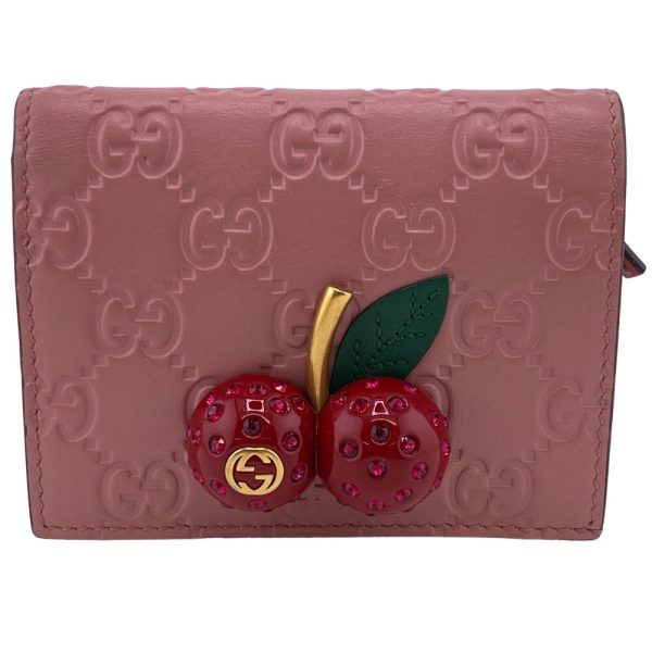 z0006664 1 GUCCI 476050 Cherry Compact Wallet GG Supreme Wallet Pink