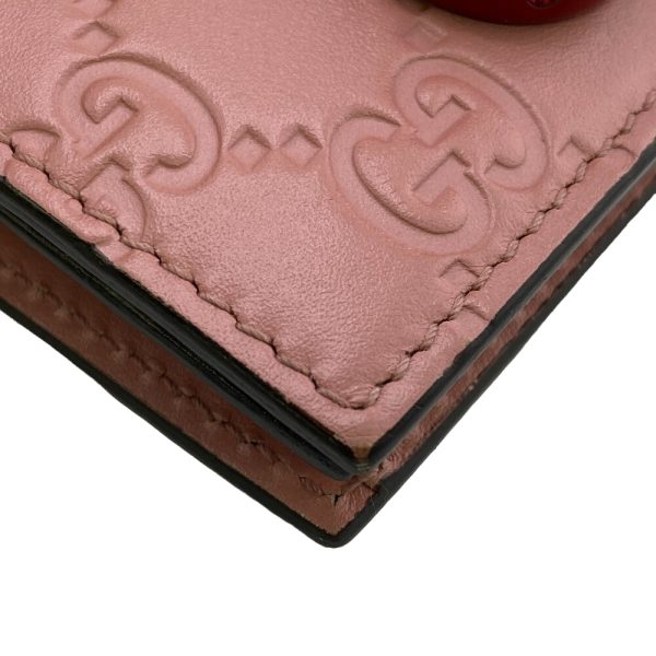 z0006664 6 GUCCI 476050 Cherry Compact Wallet GG Supreme Wallet Pink