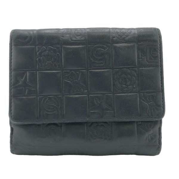 z0006810 2 CHANEL Icon Line Coco Mark Bifold Wallet Black