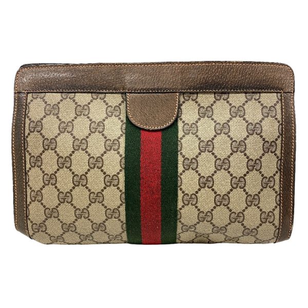 z0006926 1 GUCCI Old Clutch Bag Vintage Sherry Line GG Pattern Shoulder Bag Brown