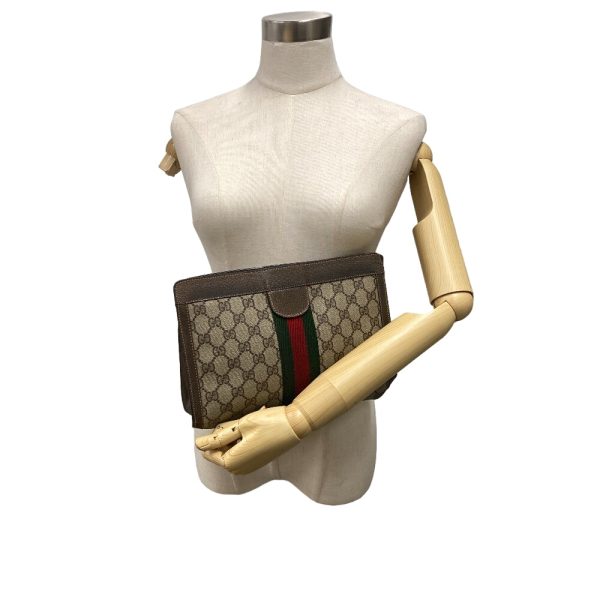 z0006926 11 GUCCI Old Clutch Bag Vintage Sherry Line GG Pattern Shoulder Bag Brown