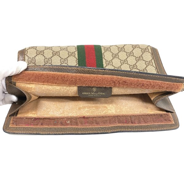 z0006926 5 GUCCI Old Clutch Bag Vintage Sherry Line GG Pattern Shoulder Bag Brown