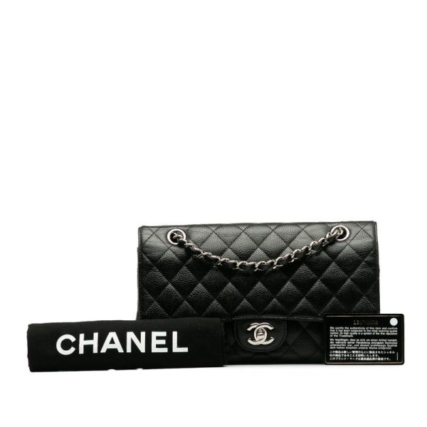 zf1j34bdicn2j2ii 13 CHANEL Matelasse 25 Coco Mark Double Flap Silver Hardware Chain Shoulder Bag Black Caviar Skin