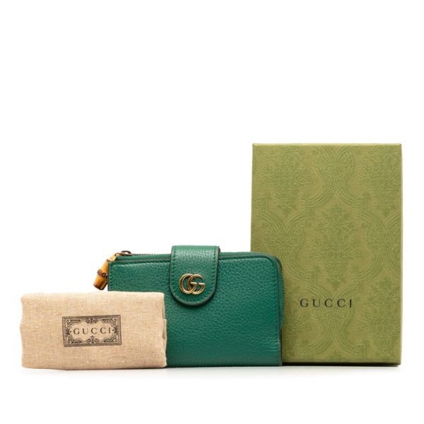 zsl85exf4x76w579 17 Gucci Bamboo Bifold Compact Wallet Green Leather