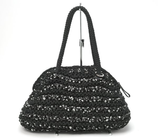 01 210612 1 Anteprima Skull Ribbon Floral Pattern Handbag Black