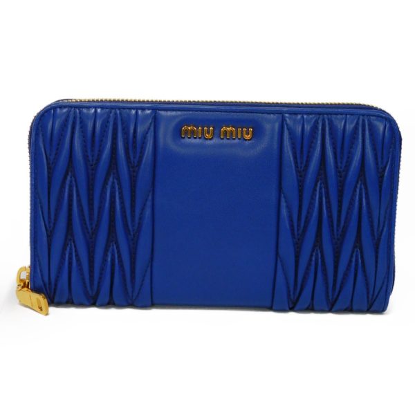 02132h 1 Miu Miu Long Wallet Matelasse Patch Wallet Nappa Blue