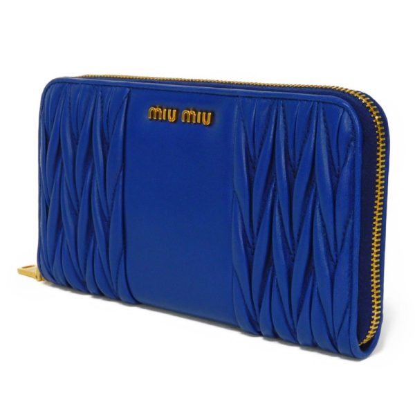 02132h 2 Miu Miu Long Wallet Matelasse Patch Wallet Nappa Blue