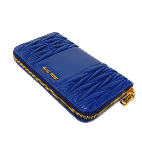 02132h 4 Miu Miu Long Wallet Matelasse Patch Wallet Nappa Blue