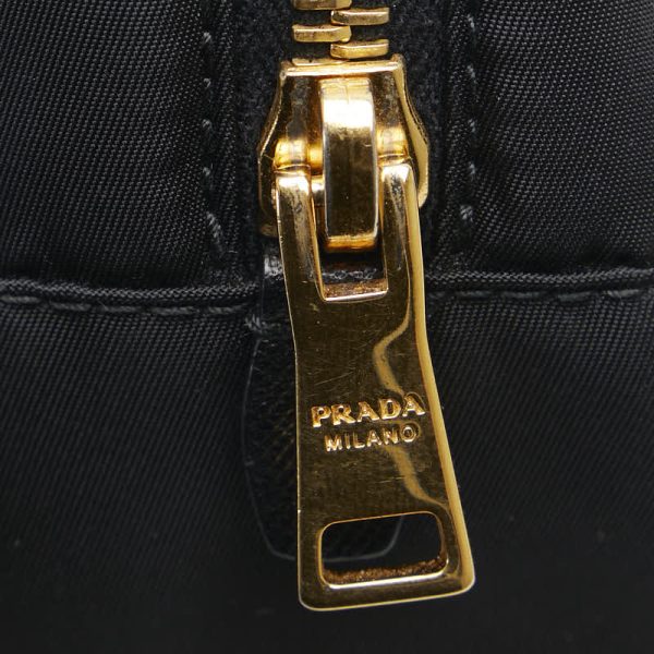 1 0152830 6 PRADA Triangle Plate Pouch Accessory Pouch Black Nylon Leather