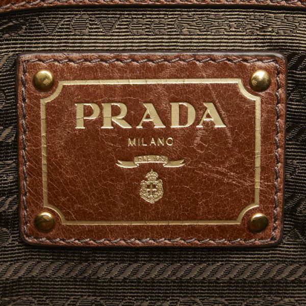 1 0153506 9 Prada triangle plate tote bag shoulder bag 2WAY brown leather