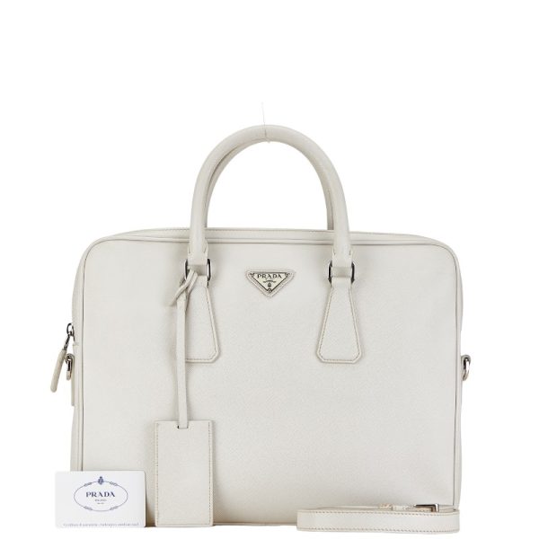 1 0156284 1 Prada triangle shoulder bag 2WAY Bag white leather