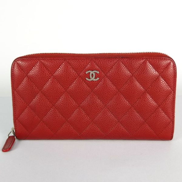 10003710 1 CHANEL Matelasse Long Wallet Caviar Skin Red Coco Mark