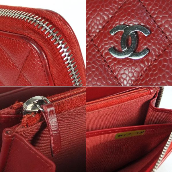 10003710 10 CHANEL Matelasse Long Wallet Caviar Skin Red Coco Mark