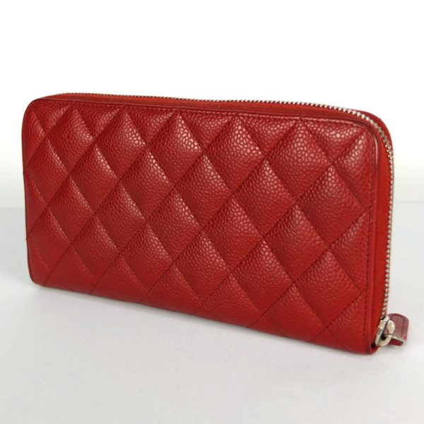 10003710 2 CHANEL Matelasse Long Wallet Caviar Skin Red Coco Mark