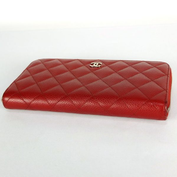 10003710 3 CHANEL Matelasse Long Wallet Caviar Skin Red Coco Mark