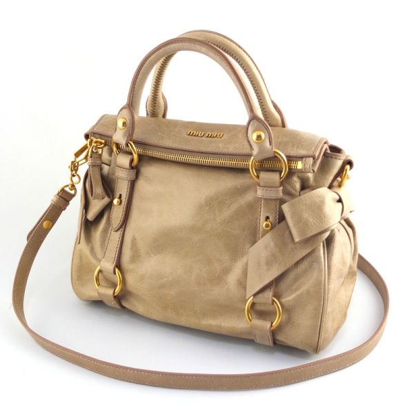 10004664 1 Miu Miu Side Ribbon 2WAY Bag RT0438 Shoulder Bag Beige