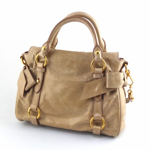 10004664 2 Miu Miu Side Ribbon 2WAY Bag RT0438 Shoulder Bag Beige