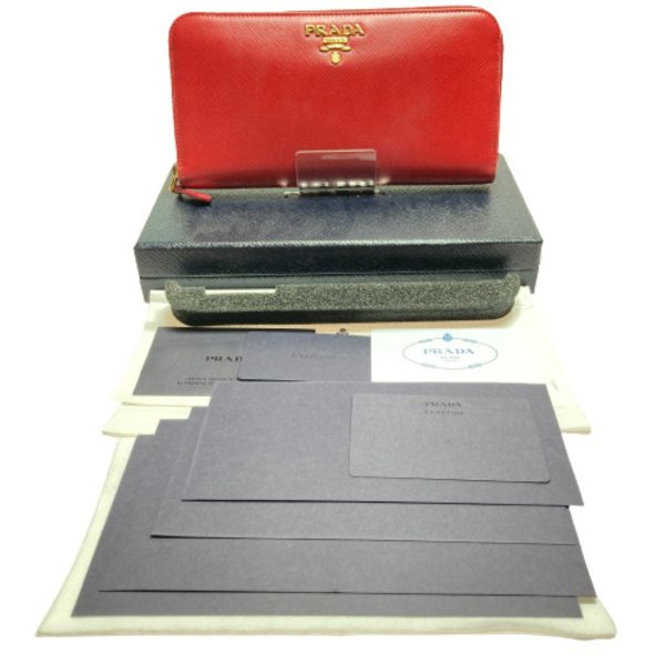 1001102756689 1 PRADA long wallet PORTAFOGLIO LAMPO FUOCO Red box