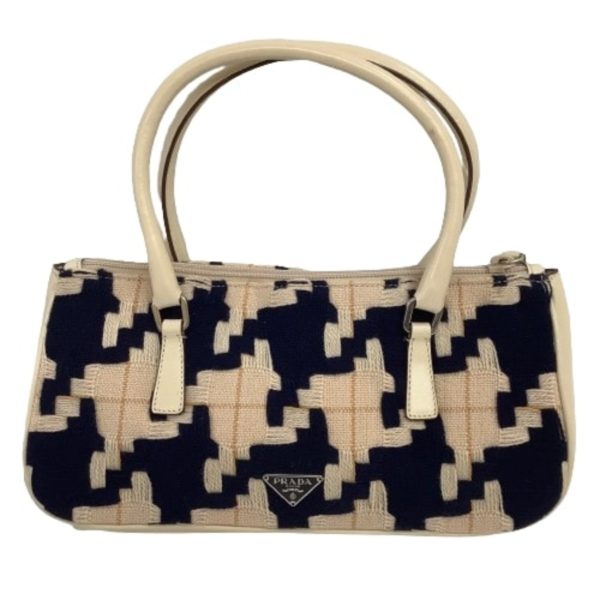 1002100913890 4 PRADA handbag knit tweed bicolor beige