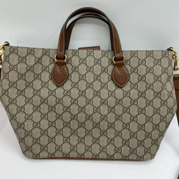 1009102787436 2 GUCCI GG Supreme Bee Tote Bag Shoulder Bag Brown