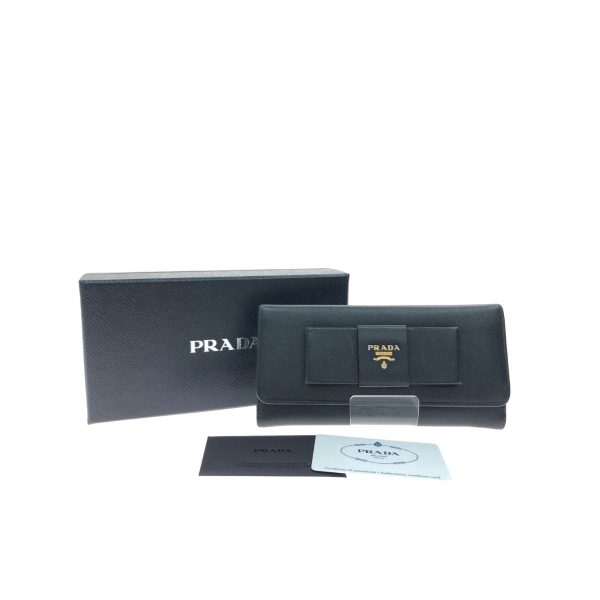 1013103330737 1 PRADA BifLong Wallet Saffiano Ribbon Wallet 1M1132 Black