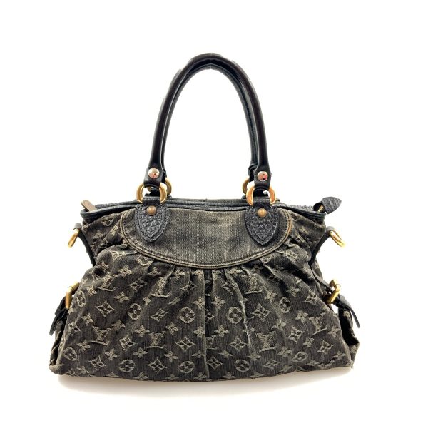 1016003308905 2 LOUIS VUITTON Monogram Denim Neo Cabby MM Handbag Black