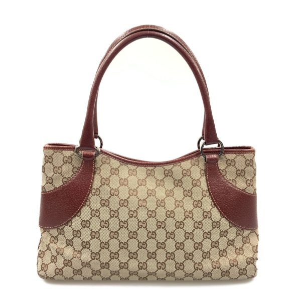 1016003310571 1 GUCCI GG Tote Bag Handbag Beige Wine Red