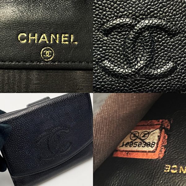 1017004121531 6 CHANEL Caviar Skin Black Wallet Coco Mark W Hook