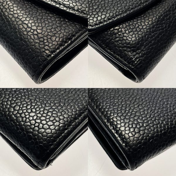 1017004121531 7 CHANEL Caviar Skin Black Wallet Coco Mark W Hook