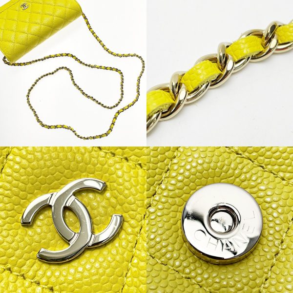 1017004151675 7 CHANEL Matelasse AP0250 Yellow Chain Wallet Shoulder Bag Caviar Skin