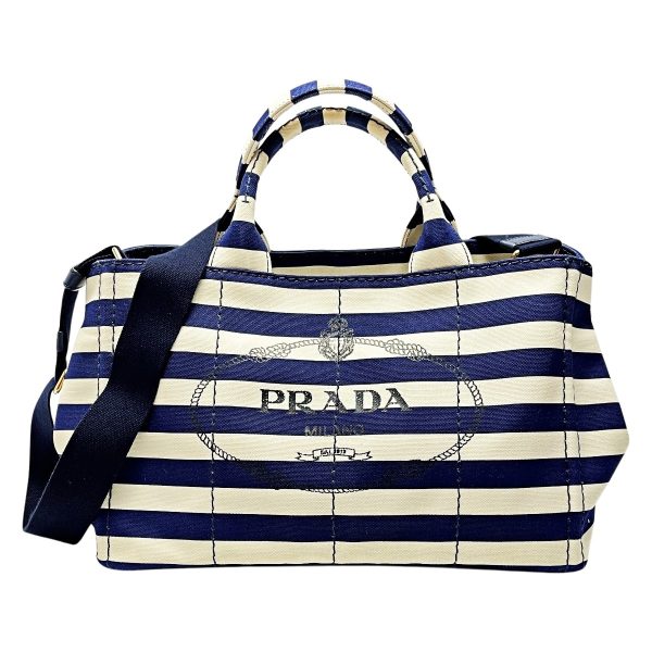 1017004153747 1 rbg PRADA Canapa Blue Ivory Shoulder Bag Tote