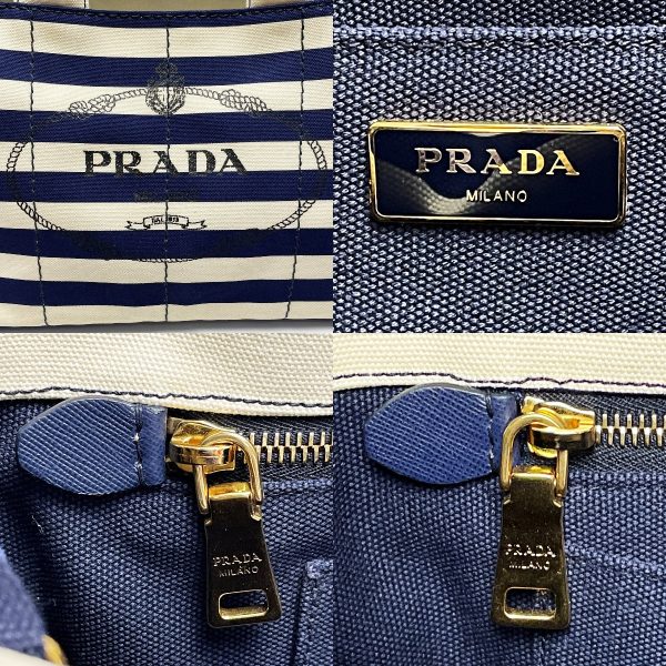 1017004153747 6 PRADA Canapa Blue Ivory Shoulder Bag Tote