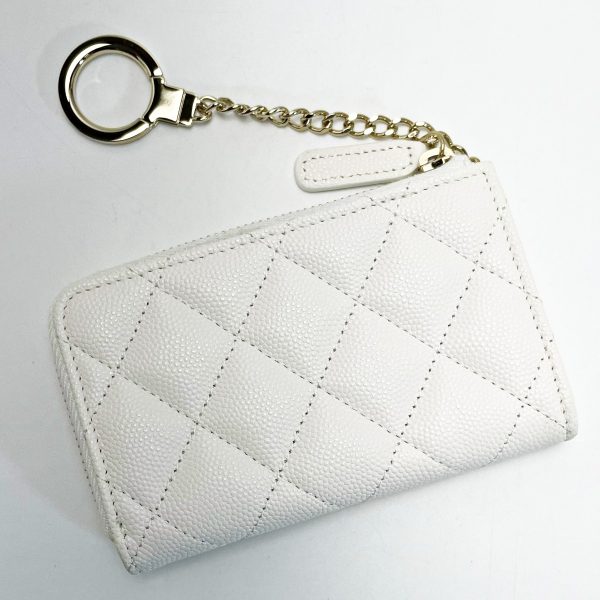 1017004182082 2 CHANEL Matelasse White CocoMark Coin Case Key Case Caviar Skin