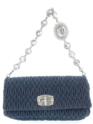 1024121090015 Miu Miu Matelasse Denim Crystal BijouBag Blue