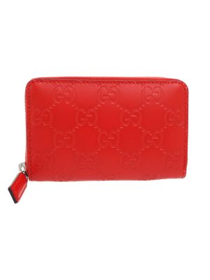 1118085160010 Gucci GG Marmont Round Zipper Long Wallet Double G Strawberry Cherry Leather Womens Pink