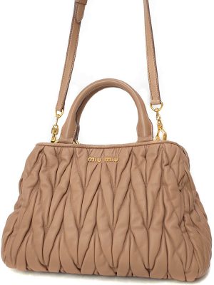 1120090350010 Miu Miu Gathered 2way Handbag Beige