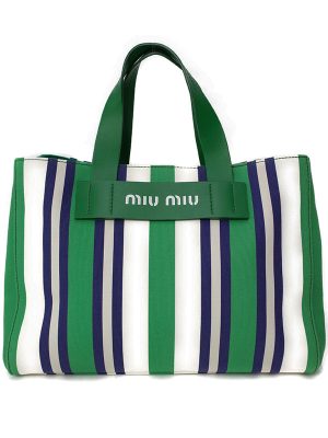 1120274420010 Miu Miu Stripe Handbag Green White Blue